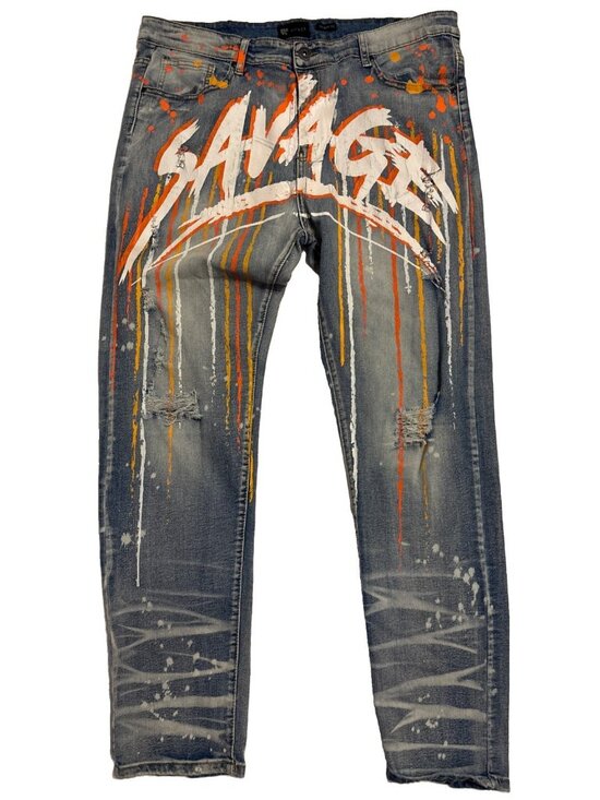 Waimea Other - waimea jeans men Size 40 Orange Savage Paint Graphic Design Grunge